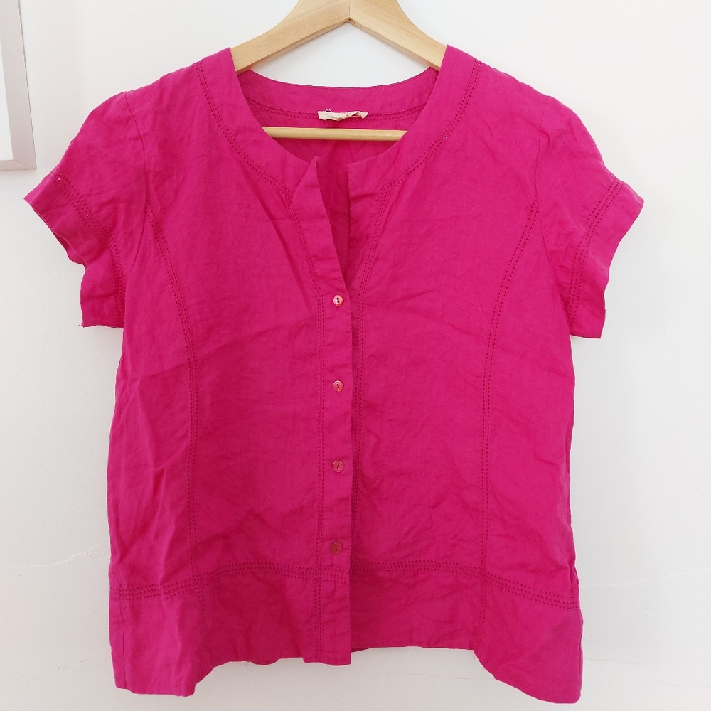 Eileen Fisher 100% Irish Linen Button-down Top